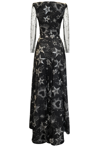 CELESTIAL EMBROIDERED V-NECK GOWN
