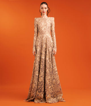FLORAL LACE LONG SLEEVE GOWN