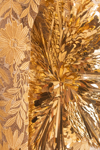 ONE SHOULDER COLUMN GOWN WITH EMBROIDERY DETAIL