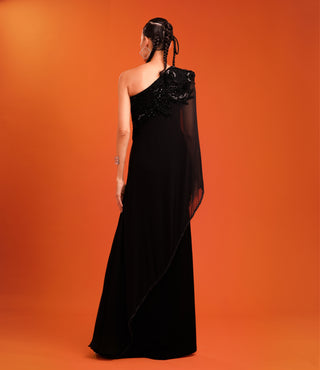 ONE SHOULDER COLUMN GOWN WITH  CHIFFON SHAWL