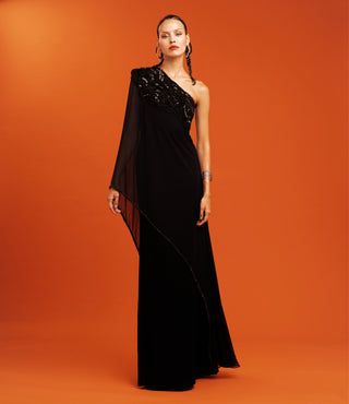 ONE SHOULDER COLUMN GOWN WITH  CHIFFON SHAWL