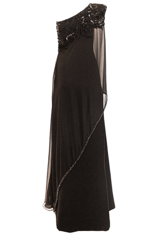 ONE SHOULDER COLUMN GOWN WITH  CHIFFON SHAWL