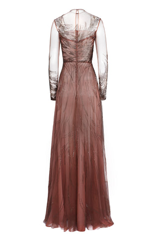 ABSTRACT BEADED LONG SLEEVE GOWN