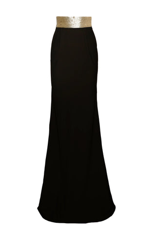 CREPE FIT-AND-FLARE SKIRT WITH BEADED BELT
