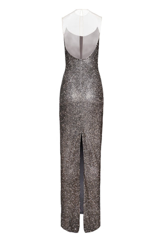 BEADED ILLUSION NECKLINE GOWN