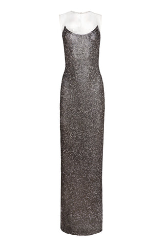 BEADED ILLUSION NECKLINE GOWN