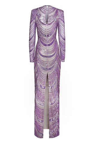 BEADED JEWEL NECK COLUMN GOWN