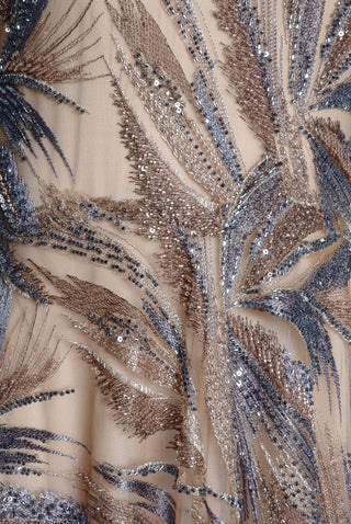 ABSTRACT BEADED LONG SLEEVE GOWN