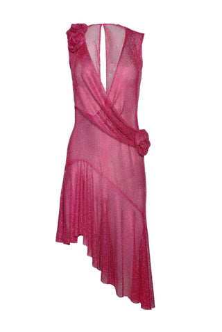 CRYSTAL MESH V-NECK DRAPED MINI DRESS