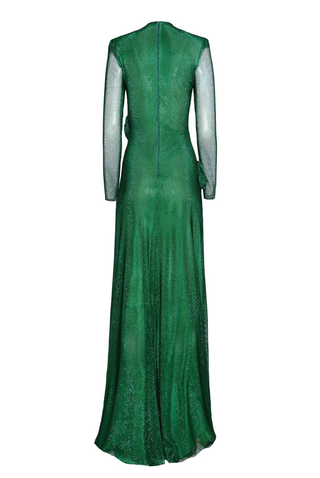 CRYSTAL MESH JEWEL NECK LONG SLEEVE GOWN