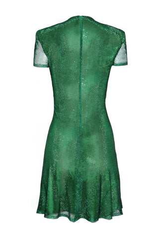 CRYSTAL MESH JEWEL NECK CAP SLEEVE DRESS