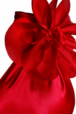 DRAPED HALTER SCARF GOWN WITH FLOWER DETAIL