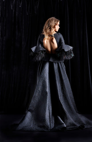 Jacquard Sweetheart Ballgown with Ostrich Feather Detail