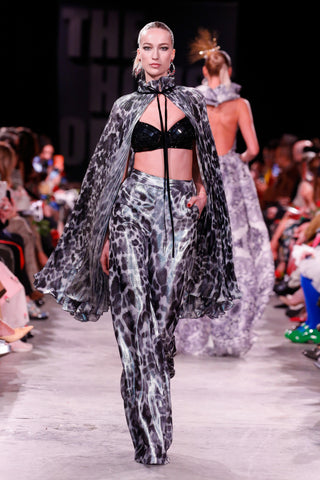 Pleated Leopard Print Cape, Bralette and Leopard Pants