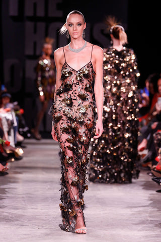 Gold and Feather Embellished Slip Gown