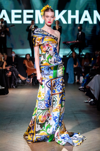 Porcelain Print One Shoulder Gown