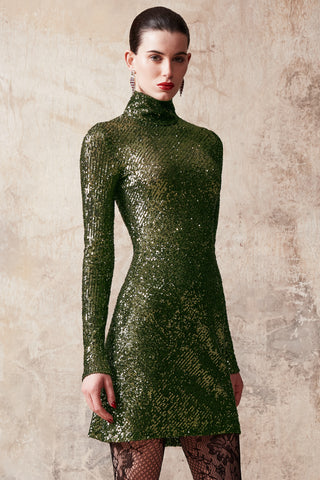 Stretch Sequin Mock Neck Dress