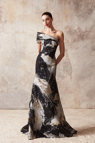 One Shoulder Fit To Flare Gown