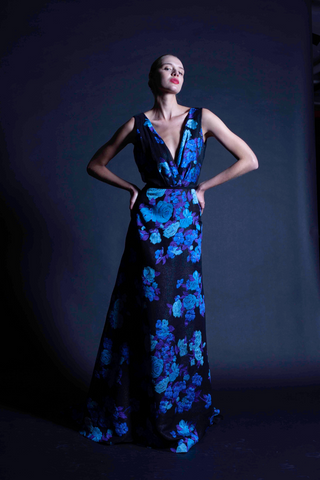 Jacquard Floral Print Fit to Flare Gown