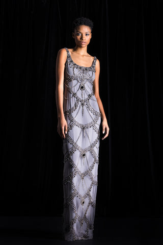 Chandelier Beaded Sleeveless Column Gown