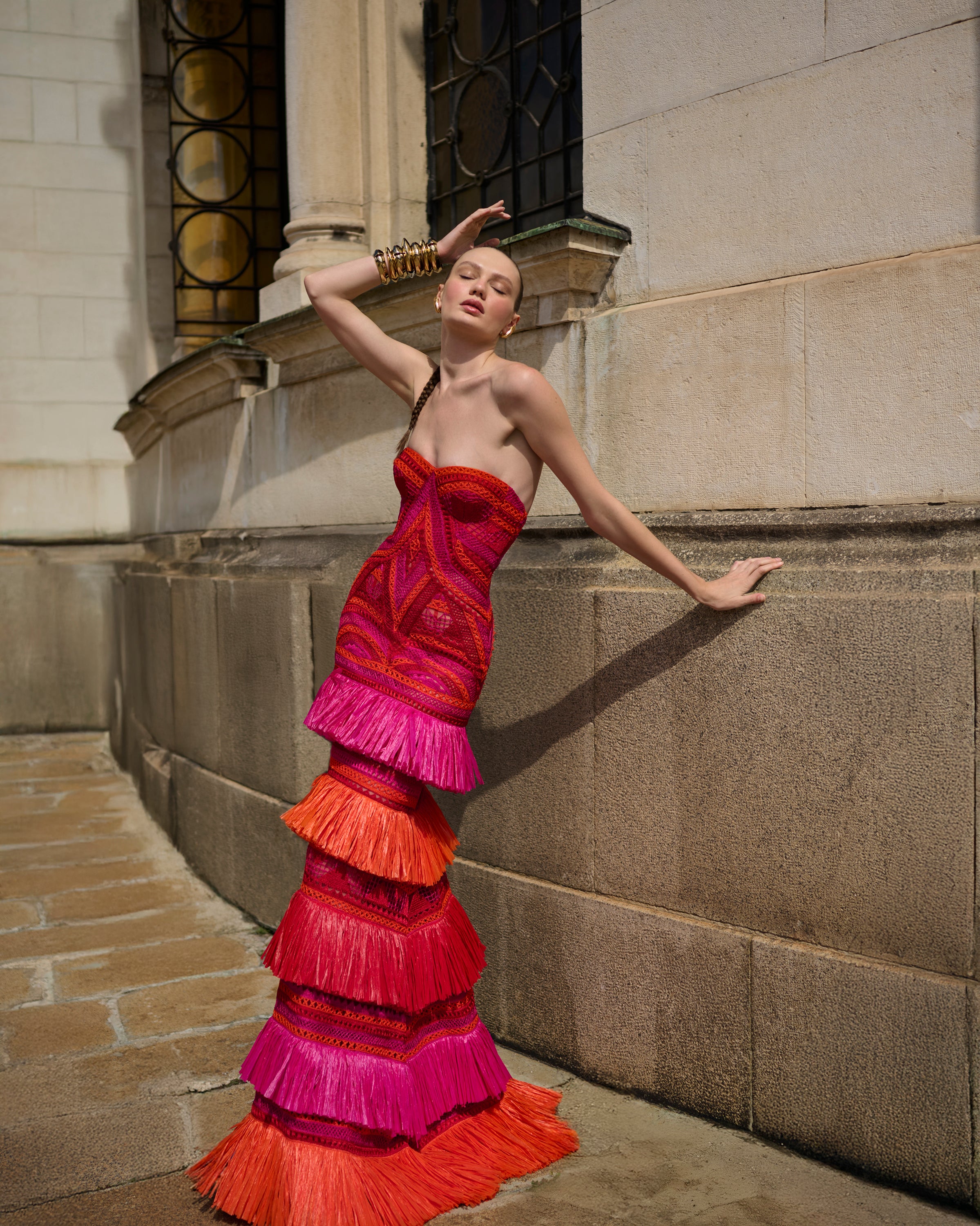 naeem khan red dress STRETCH SEQUIN V-NECK FIT-AND-FLARE GOWN WITH COWL BACK