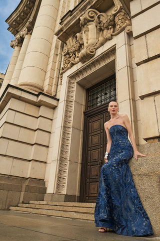 Thread Work Strapless Fit and Flare Gown