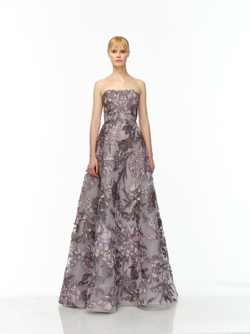 RAFFIA STRAPLESS FULL SKIRT GOWN Naeem Khan RAFFIA STRAPLESS FULL SKIRT GOWN Naeem Khan