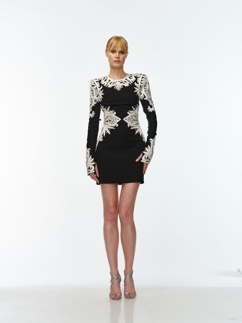 RIBBON EMBROIDERED LONG SLEEVE DRESS RIBBON EMBROIDERED LONG SLEEVE DRESS