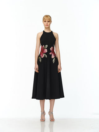 HALTER NECK SLEEVELESS TEA-LENGTH DRESS HALTER NECK SLEEVELESS TEA-LENGTH DRESS