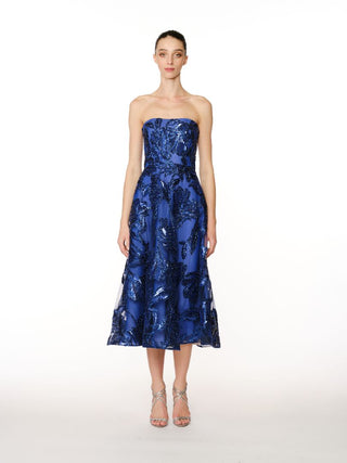 metallic tea length dress METALLIC RAFFIA CAP SLEEVE TEA-LENGTH DRESS