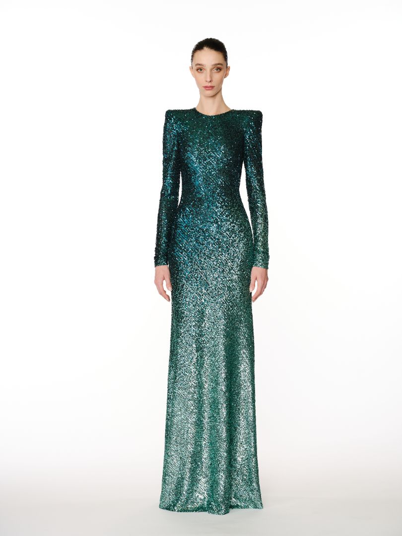 OMBRE STRETCH SEQUIN LONG SLEEVE GOWN Naeem Khan OMBRE STRETCH SEQUIN LONG SLEEVE GOWN Naeem Khan