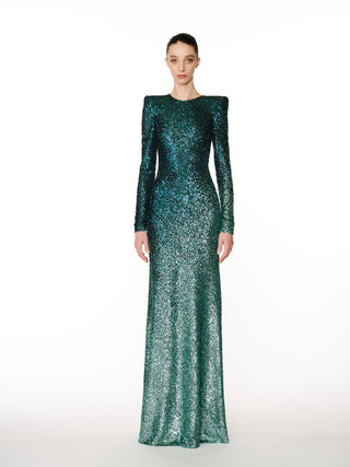 OMBRE STRETCH SEQUIN LONG SLEEVE GOWN