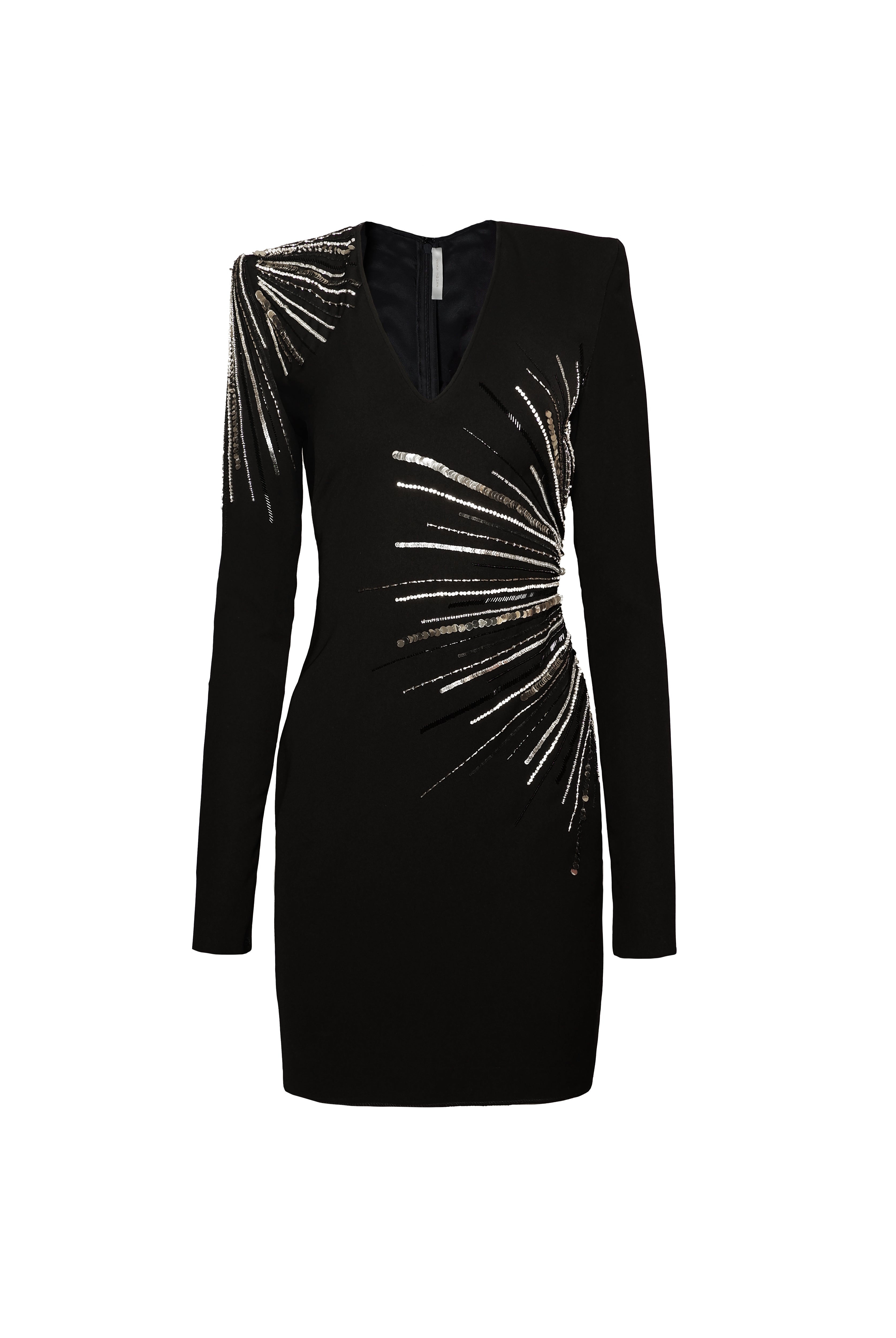 BEADED JEWEL NECK DRESS WITH LONG SLEEVES Naeem Khan BEADED JEWEL NECK DRESS WITH LONG SLEEVES Naeem Khan