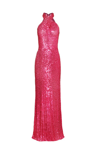 STRETCH SEQUIN CRISS-CROSS NECK GOWN
