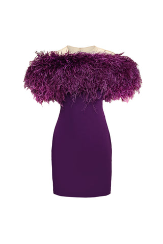 CREPE DRESS WITH FEATHER DETAIL