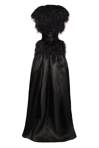 FEATHER BODICE GOWN WITH BEADED BELT