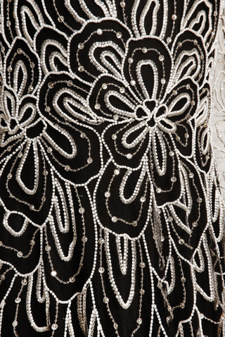 EMBROIDERED JEWEL NECK LONG SLEEVE GOWN