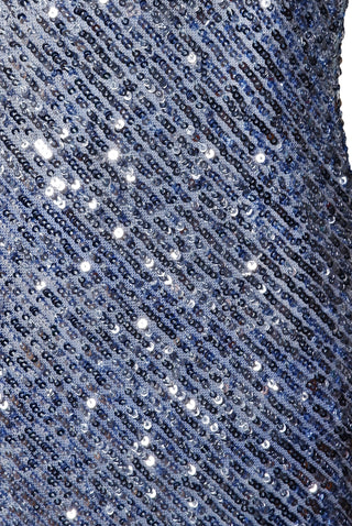 STRETCH SEQUIN MOCK NECK HALTER DRESS