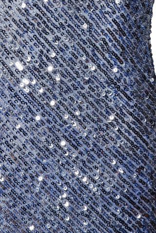 STRETCH SEQUIN MOCK NECK HALTER DRESS