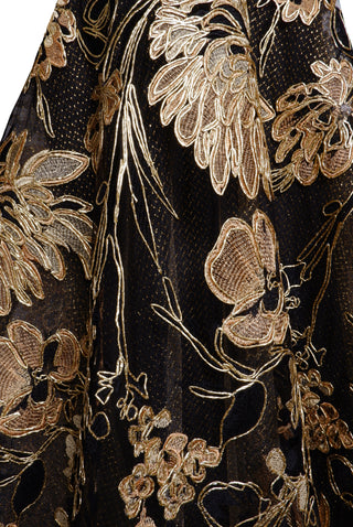 METALLIC RAFFIA JEWEL NECK SHORT SLEEVE GOWN
