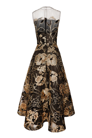 METALLIC RAFFIA SLEEVELESS TEA-LENGTH DRESS