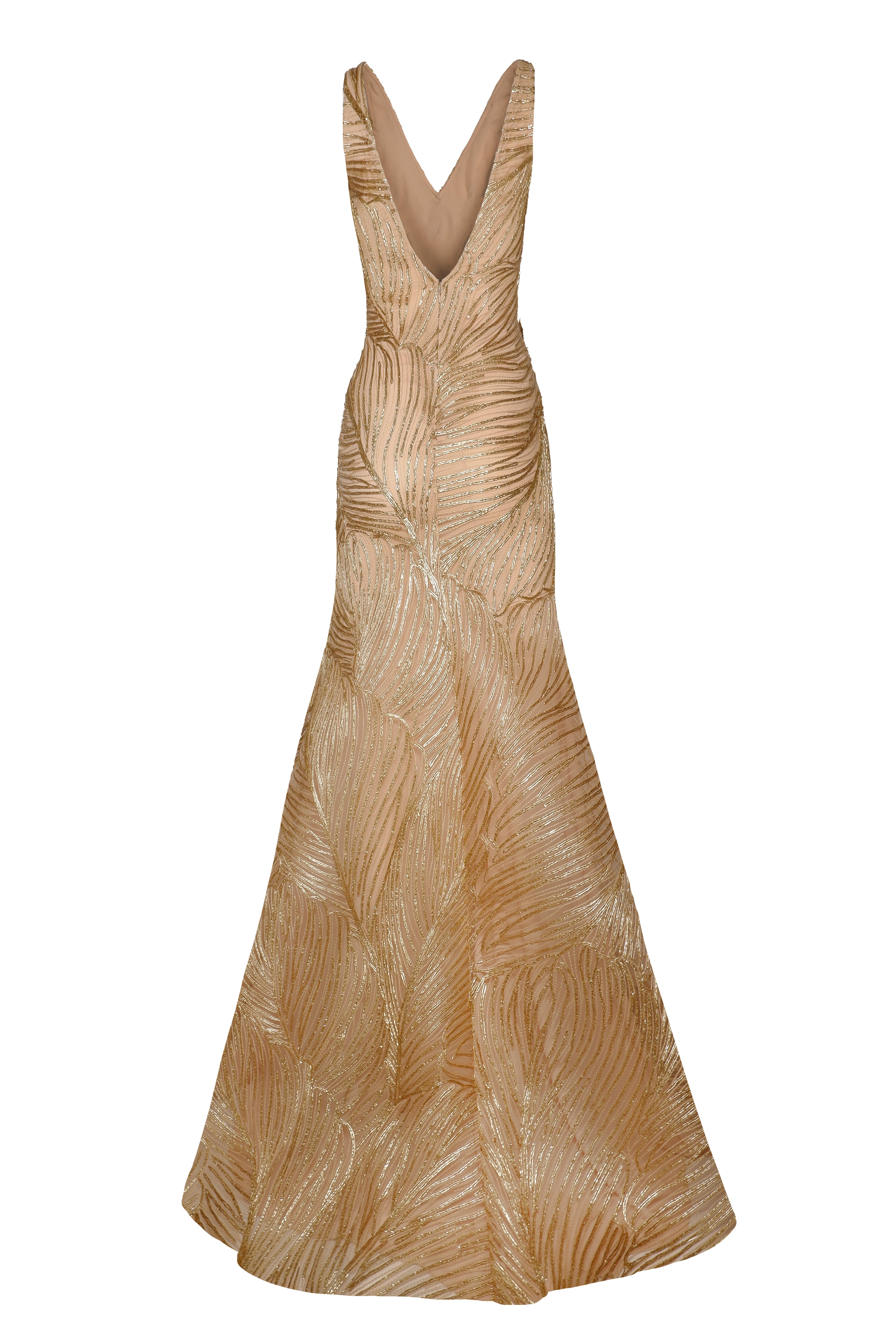 METALLIC RAFFIA V-NECK FIT AND FLARE GOWN Naeem Khan METALLIC RAFFIA V-NECK FIT AND FLARE GOWN Naeem Khan