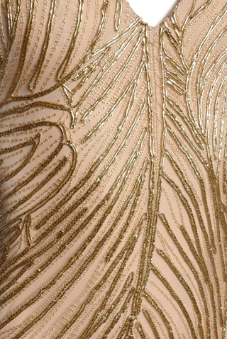 METALLIC RAFFIA V-NECK FIT AND FLARE GOWN
