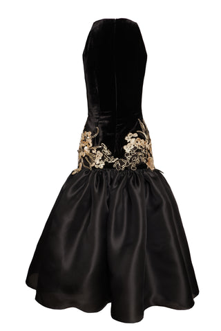 HALTER DROP WAIST DRESS WITH FLORAL APPLIQUE