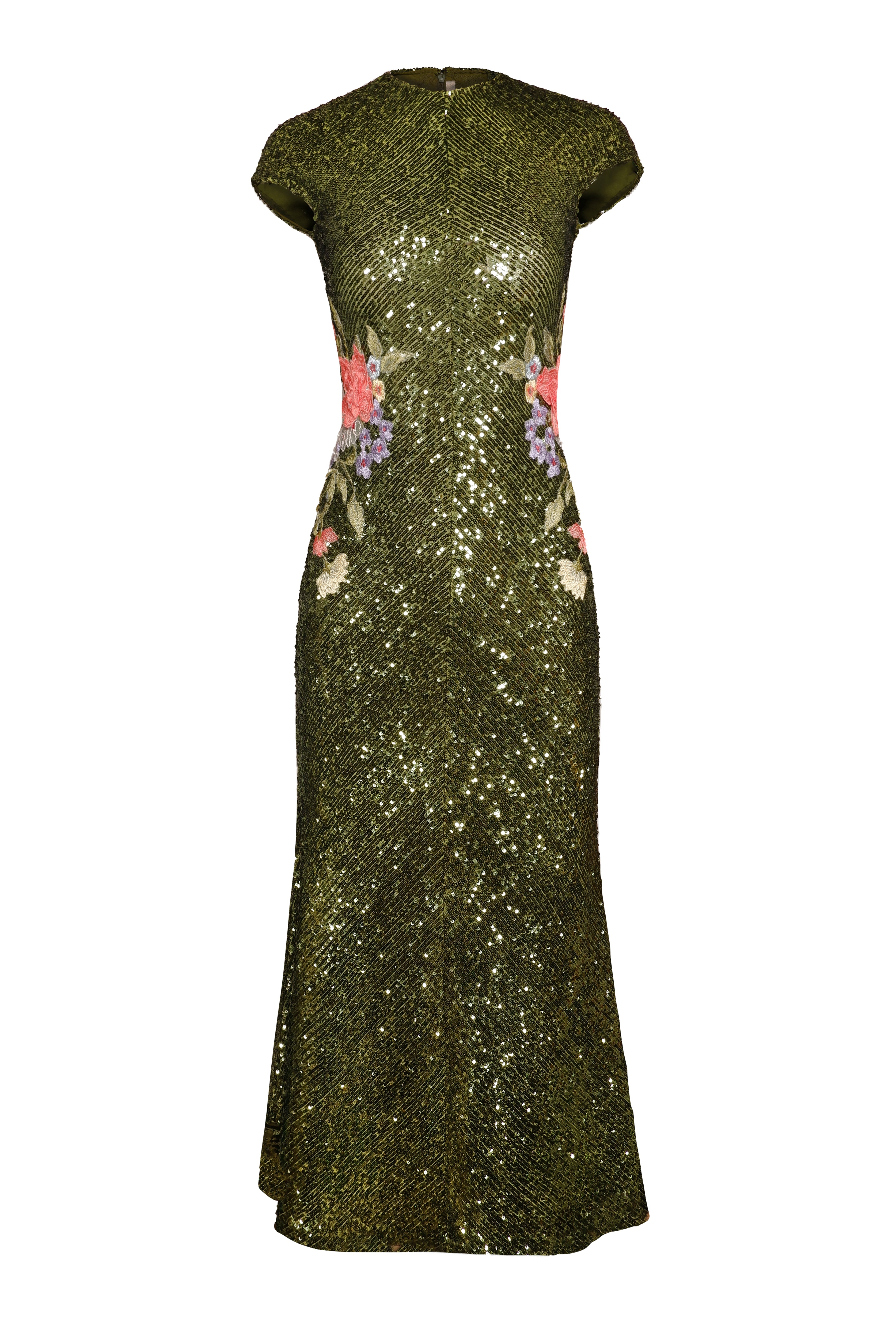 JEWEL NECK STRETCH SEQUIN TEA-LENGTH DRESS Naeem Khan JEWEL NECK STRETCH SEQUIN TEA-LENGTH DRESS Naeem Khan