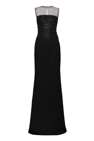 SLEEVELESS PEARL BODICE CREPE GOWN