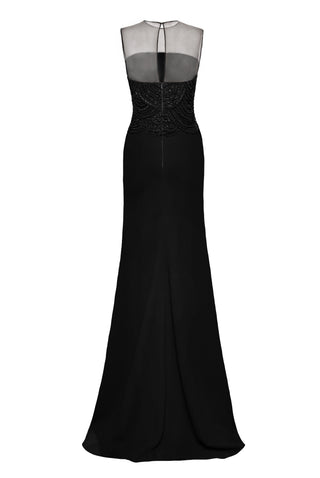 SLEEVELESS PEARL BODICE CREPE GOWN