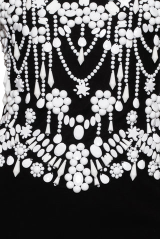 ILLUSION NECKLINE SLEEVELESS HAND-BEADED CREPE GOWN