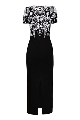 HAND-BEADED CREPE COCKTAIL DRESS