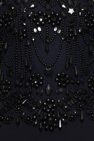 SHORT SLEEVE HAND-BEADED CREPE GOWN